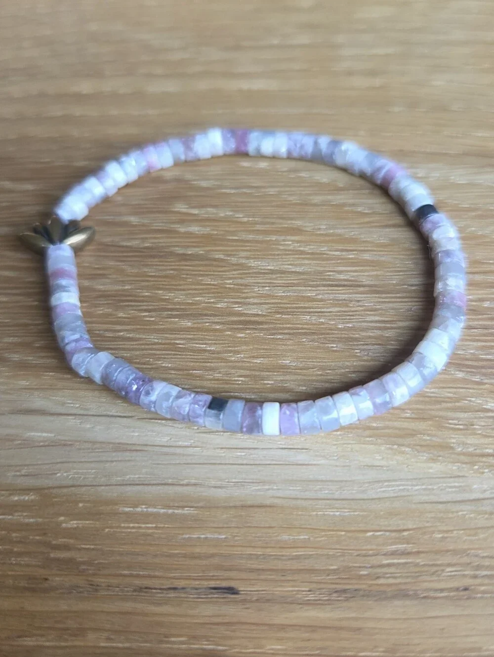 Tourmaline & Lepidolite Beaded Stretch Bracelet with Lotus Accent | Handmade
